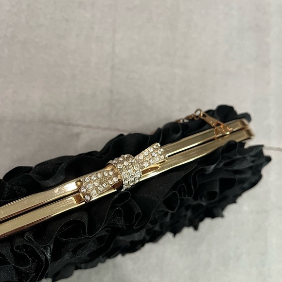 Dellise Noir Elegant Black Rose Floral Clutch Wedding Cocktail - Picture 2 of 6